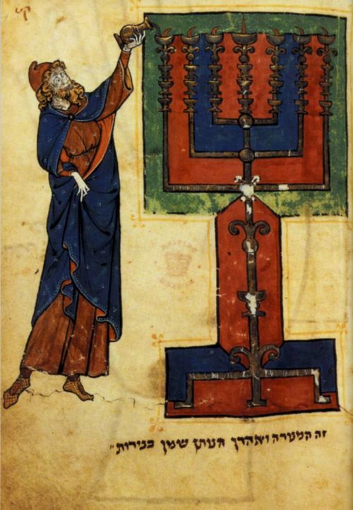 Franzsischer Maler um 1250: Bibel: Aaron, die Menora anzndend