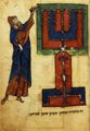 Französischer Maler um 1250: Bibel: Aaron, die Menora anzündend