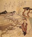 Katsushika Hokusai: Der Glücksgott Daikoku mit Schneehase in Inaba