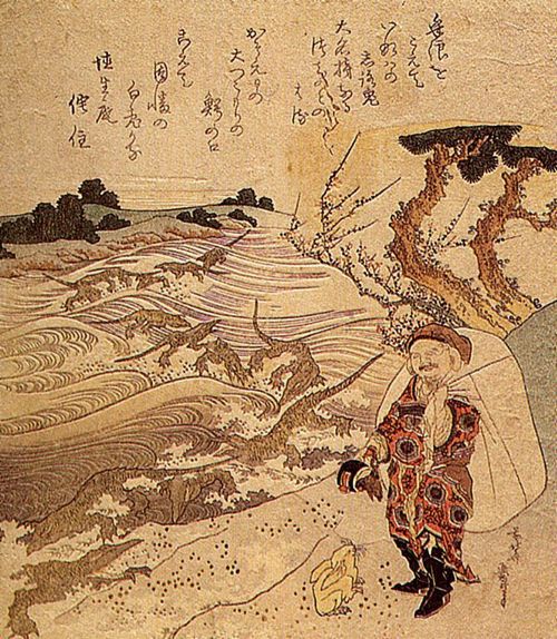Katsushika Hokusai: Der Glcksgott Daikoku mit Schneehase in Inaba