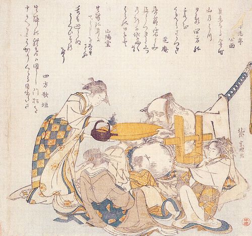 Katsushika Hokusai: Einer der sieben Glcksgtter mit drei Schnen