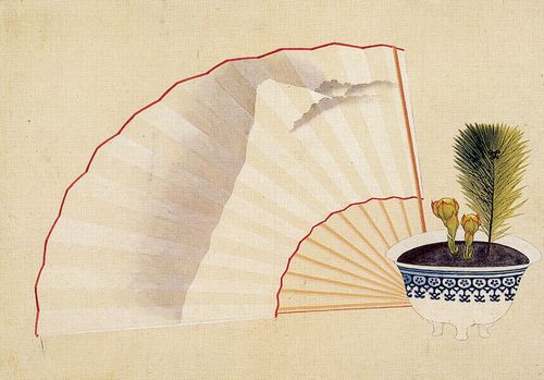 Katsushika Hokusai: Fächer und blühende Pflanze