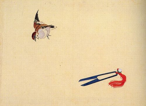 Katsushika Hokusai: Sperling und Schere