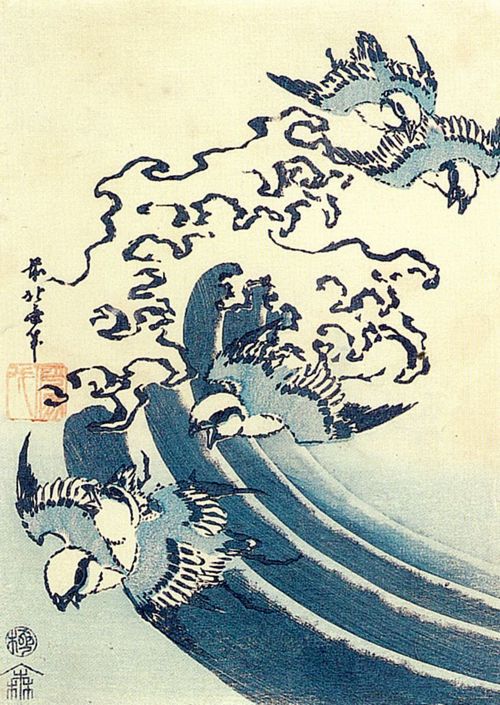 Katsushika Hokusai: Sperlingsschwarm