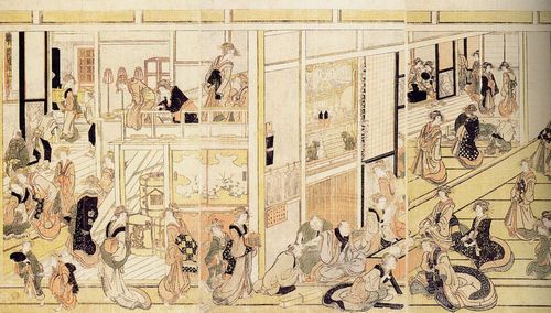Katsushika Hokusai: Vergnügungsviertel Yoshiwara; Ausschnitt