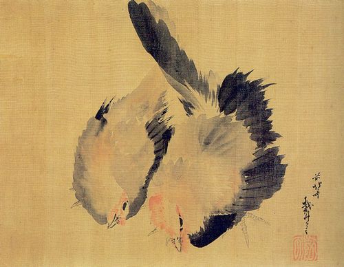 Katsushika Hokusai: Zwei Hühner