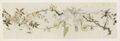 Katsushika Isai: Eine austreibende Lilienknolle, blühender Pflaumenzweig und eine Wiesenblume