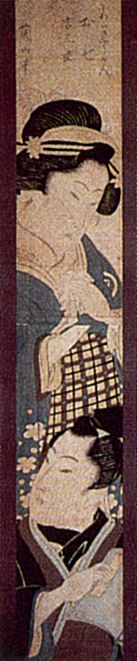 Kikukawa Eizan: Die Liebenden Oshichi und Kichisaburo, Figuren aus den Zwischenspielen (Kyogen) des Niwaka-Theaters