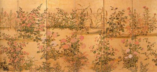 Tawaraya Sotatsu: Sechsteiliger Wandschirm, Ausschnitt: Blten und Graspflanzen der vier Jahreszeiten