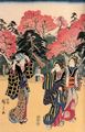 Utagawa Hiroshige: Liebevolle Betrachtung der Pflaumenblte im Ueno-Park der Osthauptstadt; das linke Blatt des Tryptichons