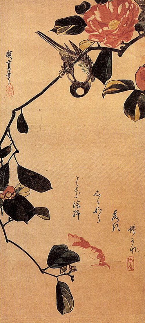 Utagawa Hiroshige: Meise auf dem Kamelienzweig