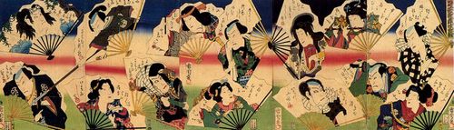 Utagawa Kunichika: Fcher mit Darstellungen von Schauspielern