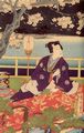 Utagawa Kunichika: Liebevolle Betrachtung der Sakura-Blüte; das linke Blatt des Tryptichons