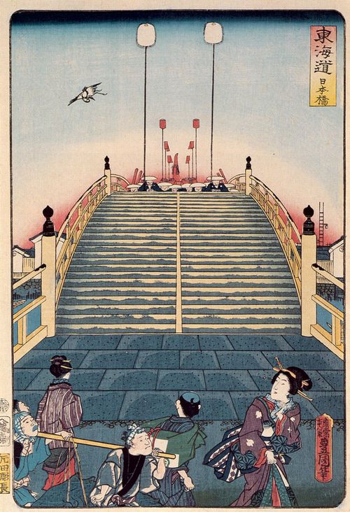 Utagawa Kunisada I.: Aus der Serie »Die Tokaido-Strae«: Nihonbashi-Station