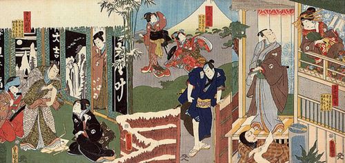 Utagawa Kunisada I.: Aus der Serie »Kanadehon Chushingura«: Der 7., 8., 9. Akt; Triptychon