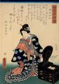 Utagawa Kunisada I.: Aus der Serie Lebensdarstellungen berhmter Frauen aus alten Zeiten und von heute: Hakidame O-matsu