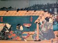 Utagawa Kunisada I.: Die abendliche Frische an der Brücke von Ryogoku-bashi; das linke und mittlere Blatt des Tryptichons