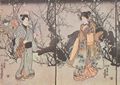 Utagawa Kunisada I.: Erste Frühlingsknospen; das linke und mittlere Blatt des Tryptichons