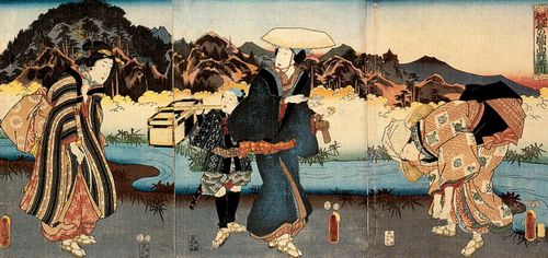 Utagawa Kunisada I.: Fluss Tamagawa in der Nhe des Klosters auf Koya-Berg der Provinz Kii