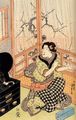 Utagawa Kunisada I.: Frühlingsregen; das linke Blatt des Tryptichons