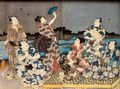 Utagawa Kunisada I.: Glühwürmchenfang am Fluss Sumidagawa, das linke und mittlere Blatt des Tryptichons