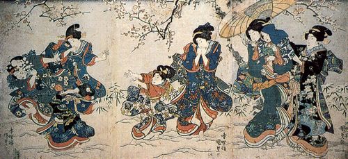 Utagawa Kunisada I.: Spiele im Schnee