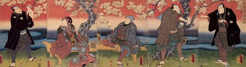 Utagawa Kunisada I.: Szene aus dem Kabuki-Stck »Hanazakari soroi no go-hiiki«