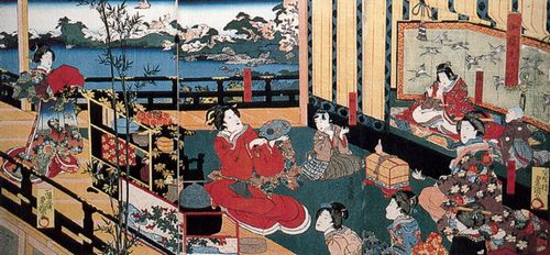 Utagawa Kunisada I.: Szene aus dem Kabukistck »Klee ist ein Vorfahr der Aloe«