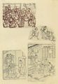 Utagawa Kunisada I.: Vier Pinselskizzen zu Holzschnitten