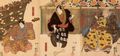 Utagawa Kuniyoshi: Schauspieler in den Rollen von Kiichi hogen, Chienai und Torazo; Triptychon