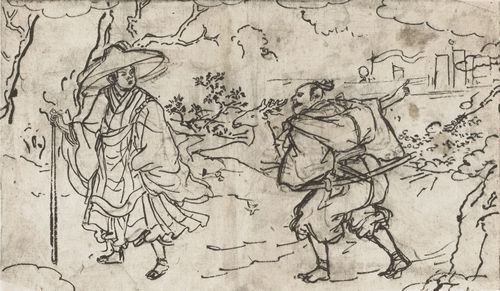 Utagawa Kuniyoshi: Wandernder Mnch und ein Krieger