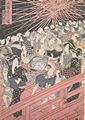 Utagawa Toyokuni: Feuerwerk auf der Ryogoku-Brcke; das linke Blatt eines Tryptichons