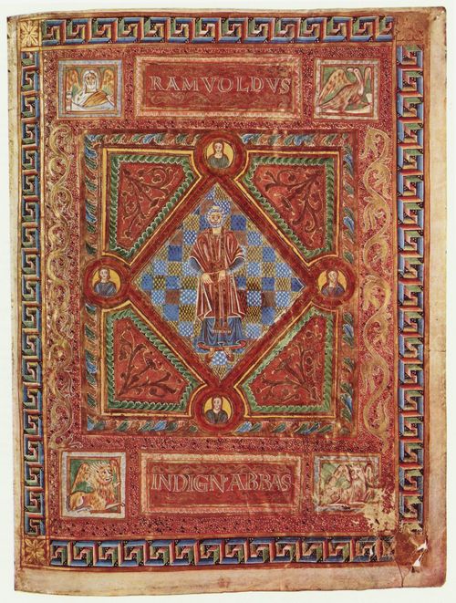Adalpertus: Codex Aureus von St. Emmeram, Szene: Portrt des Abtes Ramwoldus