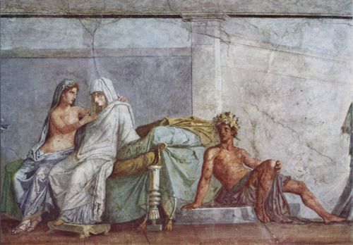 Meister der Aldobrandinischen Hochzeit: Aldobrandinische Hochzeit, Detail: Aphrodite, Braut und Dionysos