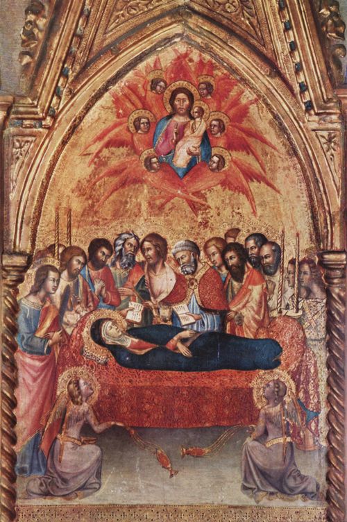 Bartolo di Fredi: Triptychon aus der Cappella delle Carceri in San Francesco zu Montalcino, rechter Flgel: Abschied Mari von den Aposteln und Tod Mari