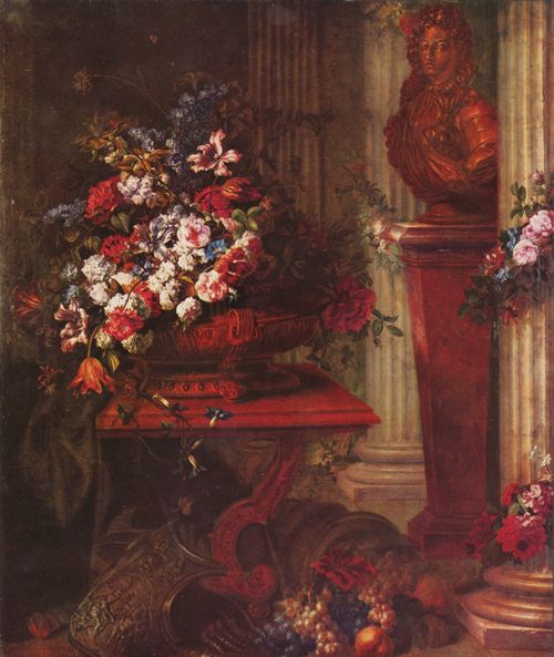 Belin d. ., Jean-Baptiste: Vase mit Blumen und Bronzebste Ludwigs XIV.