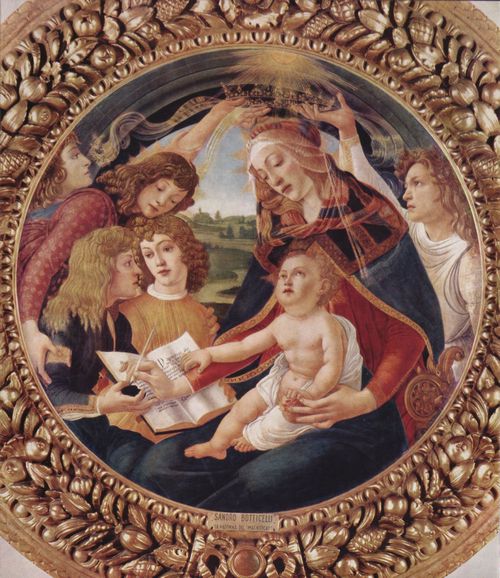 Botticelli, Sandro: Madonna del Magnificat, Szene: Maria mit Christuskind und fnf Engeln, Tondo