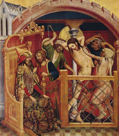 Meister Francke: Thomasaltar, Fragment des linken inneren Flgels, Szene oben: Geielung Christi