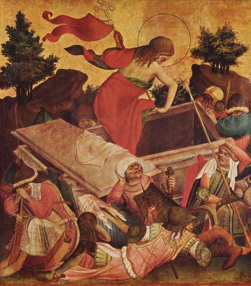 Meister Francke: Thomasaltar, Fragment des rechten inneren Flgels, Szene oben: Auferstehung Christi