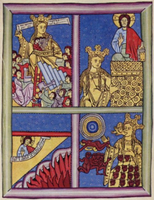 Meister des Hildegardis-Codex: Hildegardis-Codex, sogenannter Scivias-Codex, Szene: Mutterschaft aus dem Geiste und dem Wasser