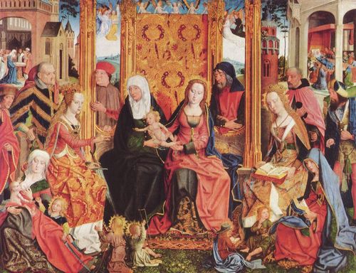 Meister der Heiligen Sippe: Sippenaltar, Mitteltafel: Die mystische Vermhlung der Hl. Katharina mit dem Jesusknaben
