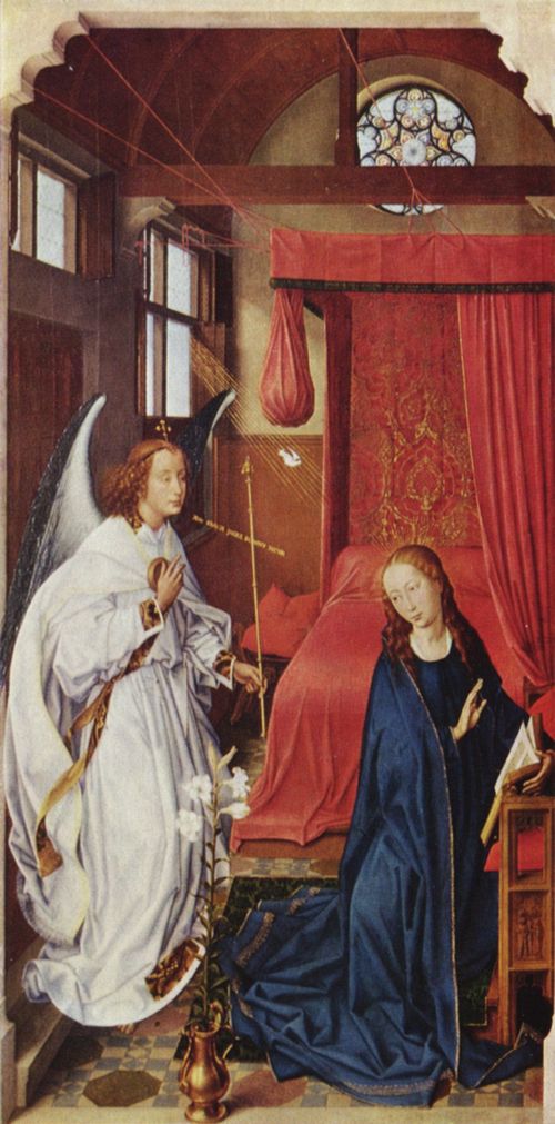 Weyden, Rogier van der: Dreiknigsaltar, linker Flgel: Verkndigung an Maria