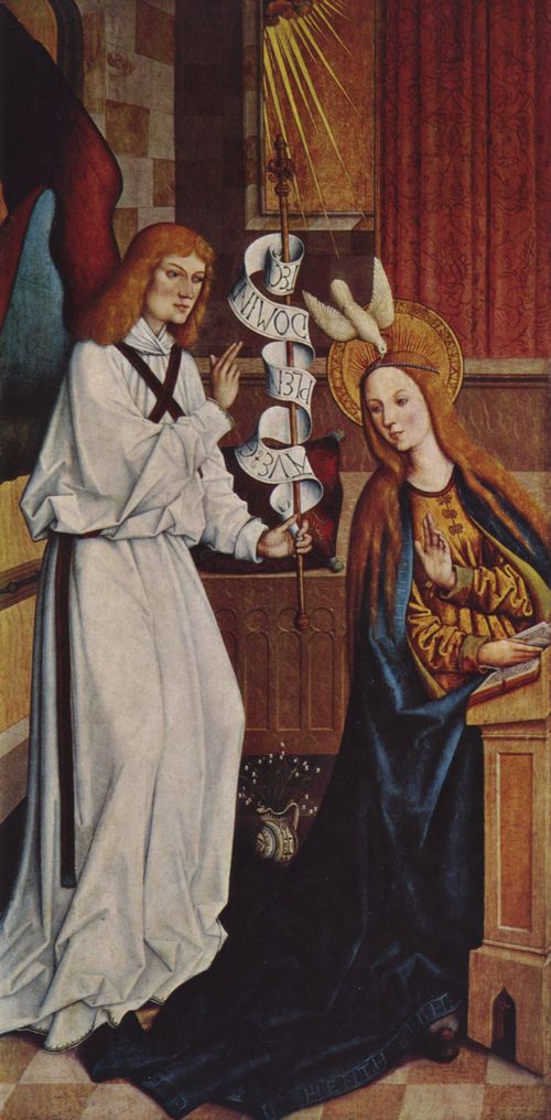 Zeitblom, Bartholomus: Eschacher Altar, linker Flgel, Szene innen: Verkndigung an Maria
