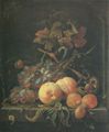Mignon, Abraham: Fruchtstillleben mit Pfirsichen, Trauben und Aprikosen