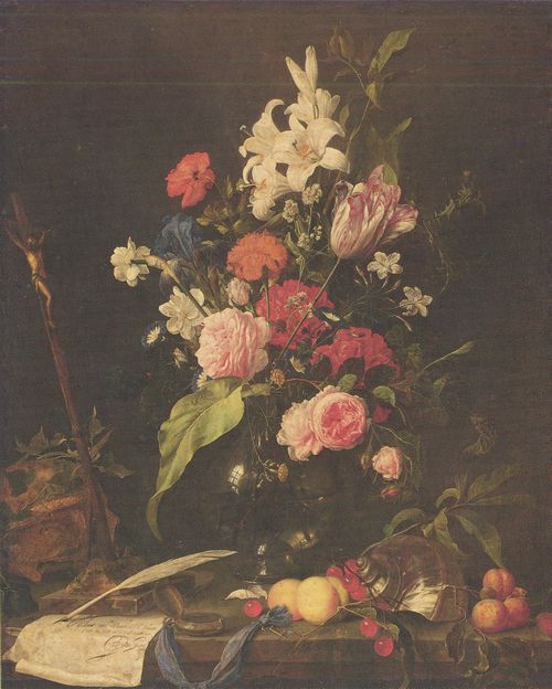 Heem, Jan Davidsz de: Blumenstillleben mit Kruzifix und Totenkopf