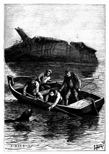 Der Hund schwamm mhsam auf das Boot zu. (S. 29.)
