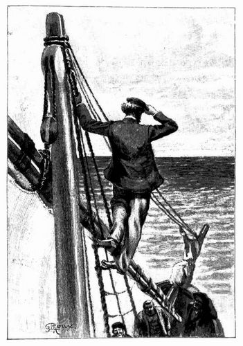 Ueber die Strickleiter an Backbord kletterte Juhel zur Hhe des Mastes hinaus. (S. 394.)