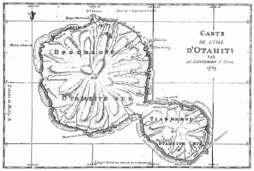 Karte der Insel Otahiti. [Facsimile, Alter Kupferstich.] (S. 72.)