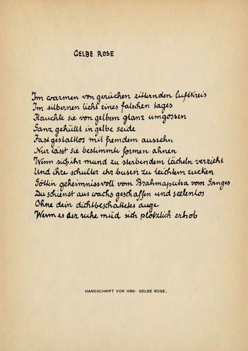 Handschrift von 1889: Gelbe Rose (GAW 1, S. 135)