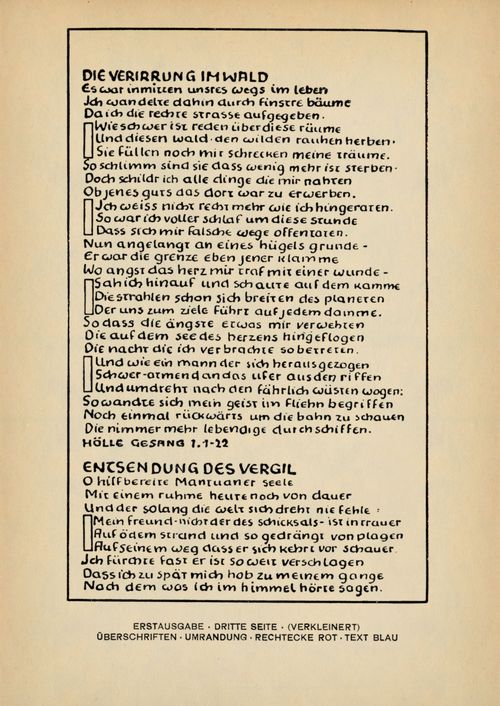 Erstausgabe  Dritte Seite  (Verkleinert) berschriften  Umrandung  Rechtecke rot  Text blau (GAW 10/11, S. 223)